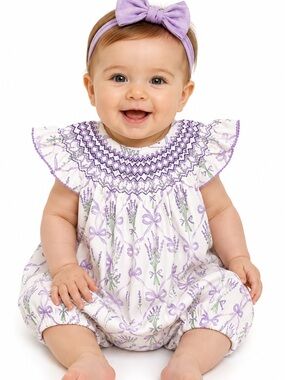 Little Red Wagon Baby Lavender Smocked One-Piece Romper with Ruffle Collar 2t